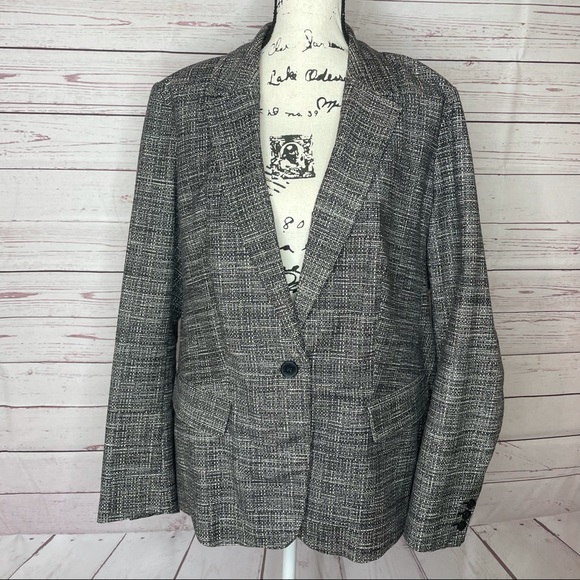 Women's Lane Bryant Black White Tweed Career Blazer Jacket Size 22 One button - Picture 2 of 11